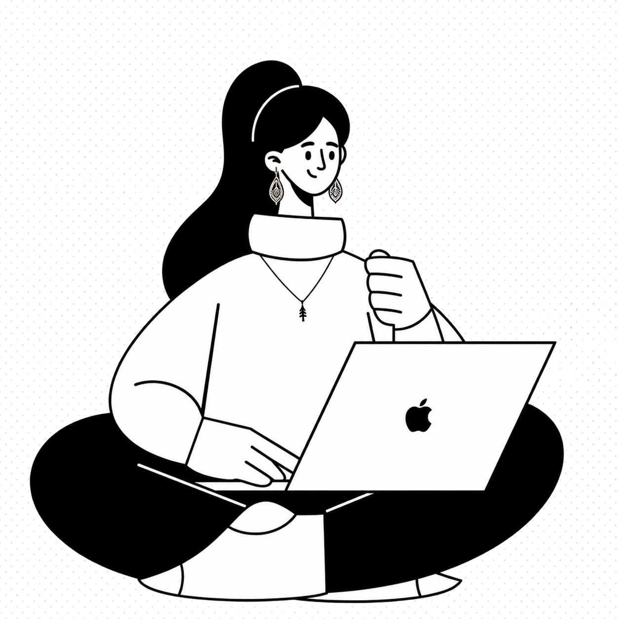 Illustration of Shahrzad sitting cross-legged with a laptop